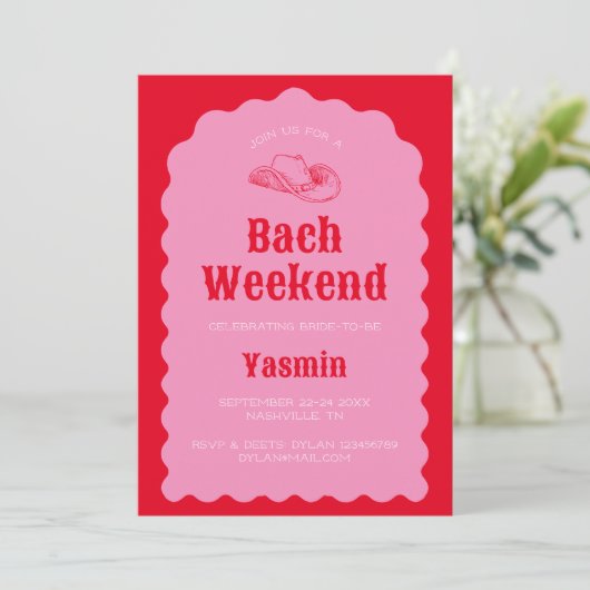 女性のカーボーイナッシュビルレッド&ピンクバチェロレッテウィークエンド 招待状 (スタンド正面)