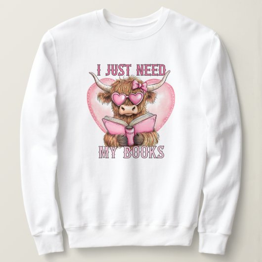 女性のカーボーイハイランドカウブックラバーバレンタインデー スウェットシャツ (デザイン正面)