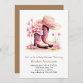 女性のカーボーイハットとブーツウェスタンベビーシャワー 招待状 (正面/裏面)