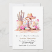 女性のカーボーイハットとブーツワイルドウェスト赤ちゃんシャワー 招待状 (正面)