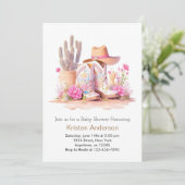 女性のカーボーイハットとブーツワイルドウェスト赤ちゃんシャワー 招待状 (スタンド正面)