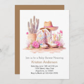 女性のカーボーイハットとブーツワイルドウェスト赤ちゃんシャワー 招待状 (正面/裏面)