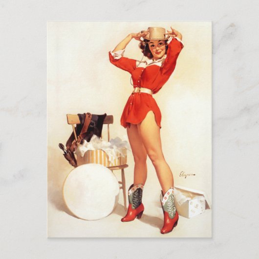 女性のカーボーイハットピン ポストカード (正面)