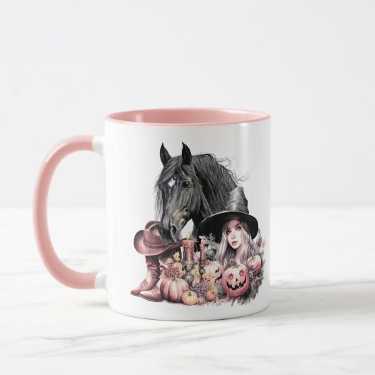 女性のカーボーイハロウィーンの馬のブルームはアマチュアのために マグカップ (左)