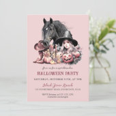 女性のカーボーイハロウィーン馬ピンクガーリーブラック 招待状 (スタンド正面)