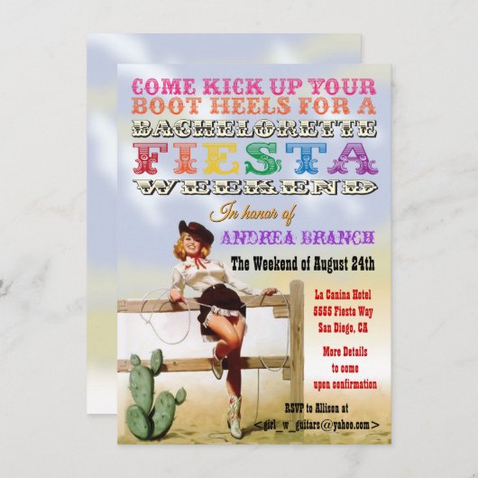 女性のカーボーイバチェロレッテフィエスタウィークエンド招待状 招待状 (正面/裏面)