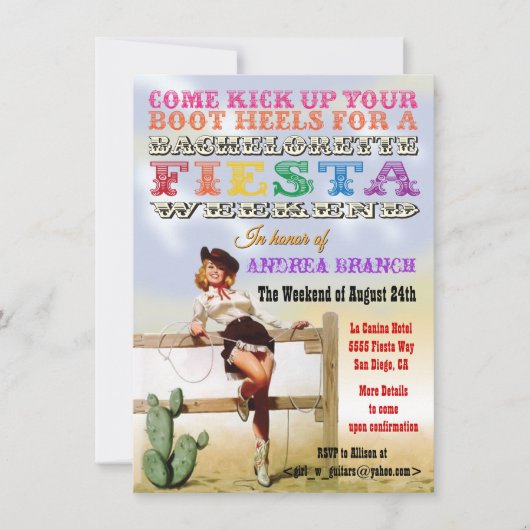 女性のカーボーイバチェロレッテフィエスタウィークエンド招待状 招待状 (正面)