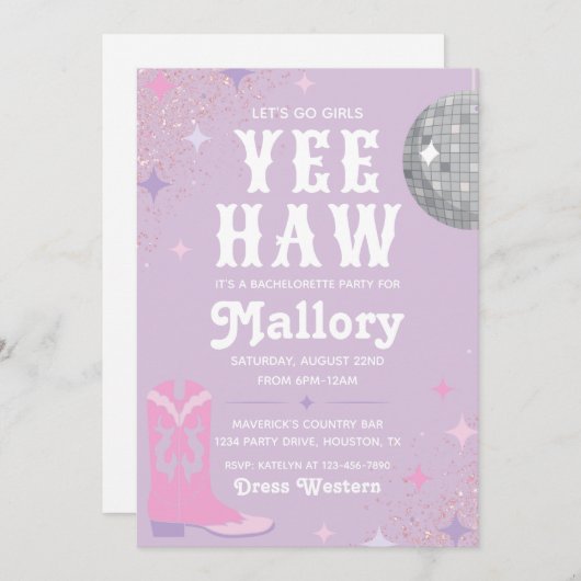 女性のカーボーイバチェロレッテ招待状 | Nash Bash 招待状 (正面/裏面)