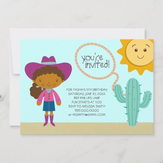 女性のカーボーイバースデーパーティ招待状 招待状 (正面)