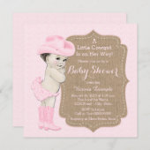 女性のカーボーイバーラップベビーシャワー 招待状 (正面/裏面)