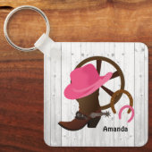 女性のカーボーイパーソナライズされた素朴 キーホルダー (正面)