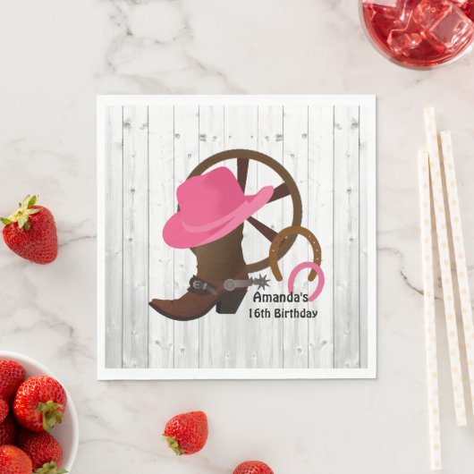 女性のカーボーイパーソナライズされた誕生日会素朴 スタンダードランチョンナプキン (インサイチュ)