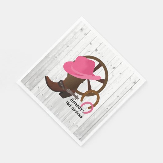 女性のカーボーイパーソナライズされた誕生日会素朴 スタンダードランチョンナプキン (角)
