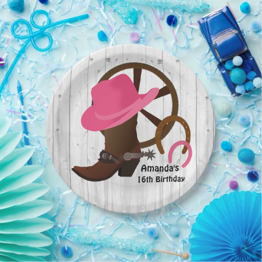 女性のカーボーイパーソナライズされた誕生日会素朴 ペーパープレート (パーティー)