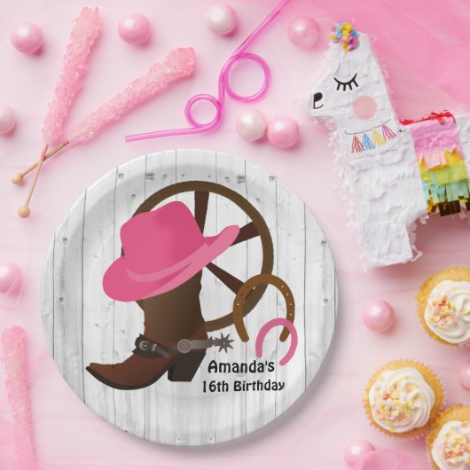 女性のカーボーイパーソナライズされた誕生日会素朴 ペーパープレート (パーティー)