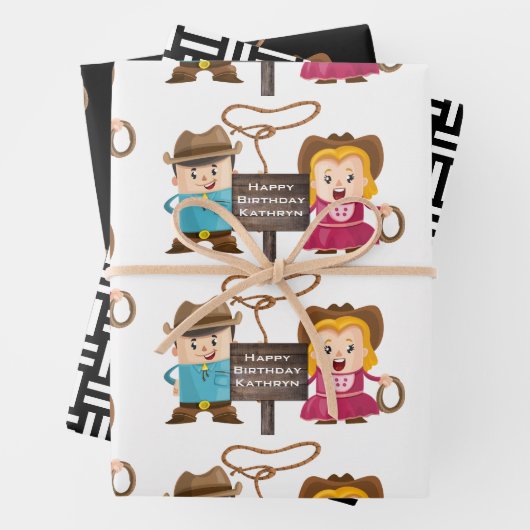 女性のカーボーイパーソナライズされた&カウボーイ ラッピングペーパーシート (インサイチュ)