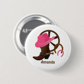 女性のカーボーイパーソナライズされた 缶バッジ (正面&裏面)