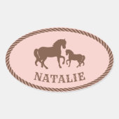 女性のカーボーイパーティー |ホース |パーソナライズされた | 楕円形シール (正面)