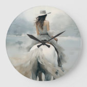 女性のカーボーイビーチライドウェスタン&コースタルエレガンス ラージ壁時計 (正面)