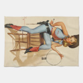 女性のカーボーイピンアップガール キッチンタオル (横)