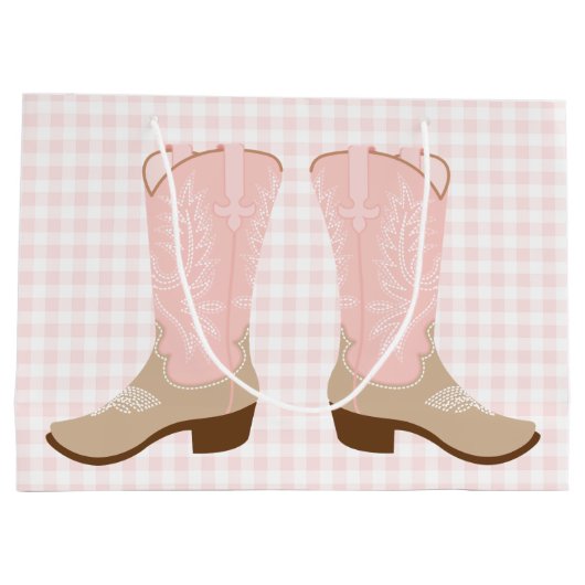 女性のカーボーイピンクのブートフォト ラージペーパーバッグ (裏面)