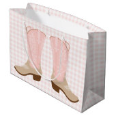 女性のカーボーイピンクのブートフォト ラージペーパーバッグ (裏面アングル)
