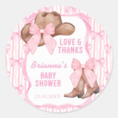 女性のカーボーイピンクのリボン女の子の赤ちゃんシャワーの好意 ラウンドシール (正面)