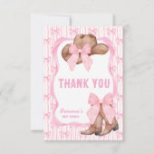 女性のカーボーイピンクのリボン女の子の赤ちゃんシャワー サンキューカード (正面)