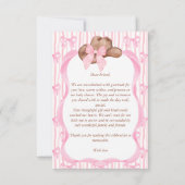 女性のカーボーイピンクのリボン女の子の赤ちゃんシャワー サンキューカード (裏面)