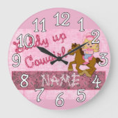 女性のカーボーイピンクウェスタンデザインウォールクロック ラージ壁時計 (正面)