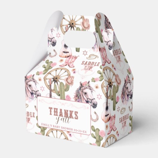 女性のカーボーイピンクウェスタンベイビーシャワーお気に入りボックス フェイバーボックス (裏面サイド)