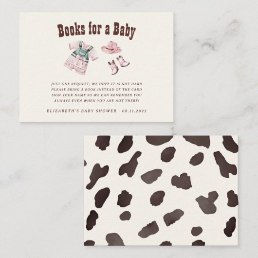 女性のカーボーイピンクウエスタンロデオブックスベビー エンクロージャーカード (正面/裏面)