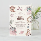 女性のカーボーイピンクウエスタンロデオベビーシャワー招待状 招待状 (スタンド正面)