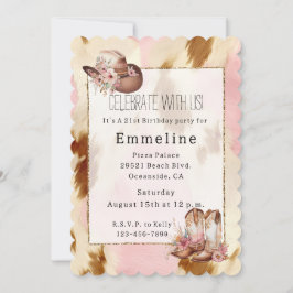 女性のカーボーイピンククリームブラウンコウィドハットブーツ 招待状