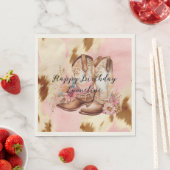 女性のカーボーイピンククリームブラウンコウィドハット&ブーツ スタンダードランチョンナプキン (インサイチュ)