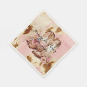 女性のカーボーイピンククリームブラウンコウィドハット&ブーツ スタンダードランチョンナプキン (角)