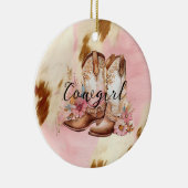 女性のカーボーイピンククリームブラウンコウィドフローラブーツ セラミックオーナメント (右)