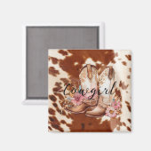 女性のカーボーイピンククリームブラウンコウィドフローラブーツ マグネット (正面/裏面)