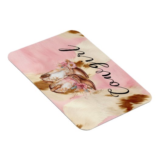 女性のカーボーイピンククリームブラウンコウィドフローラブーツ マグネット (右側)