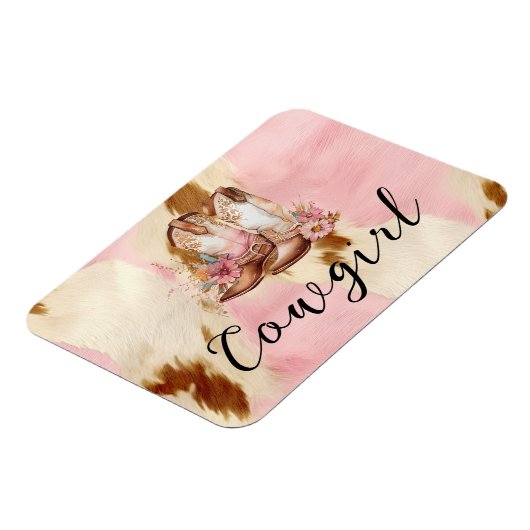 女性のカーボーイピンククリームブラウンコウィドフローラブーツ マグネット (左側)