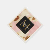女性のカーボーイピンククリームブラウンコウィド金ゴールドモノグラム スタンダードカクテルナプキン (角)