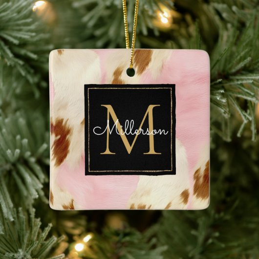女性のカーボーイピンククリームブラウンコウィド金ゴールドモノグラム セラミックオーナメント (ツリー)