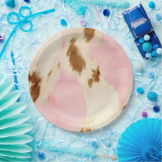 女性のカーボーイピンククリームブラウンコウィド金ゴールドモノグラム ペーパープレート (パーティー)