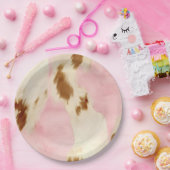 女性のカーボーイピンククリームブラウンコウィド金ゴールドモノグラム ペーパープレート (パーティー)