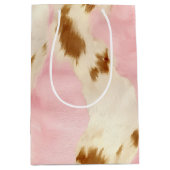 女性のカーボーイピンククリームブラウンコウィド ミディアムペーパーバッグ (正面)