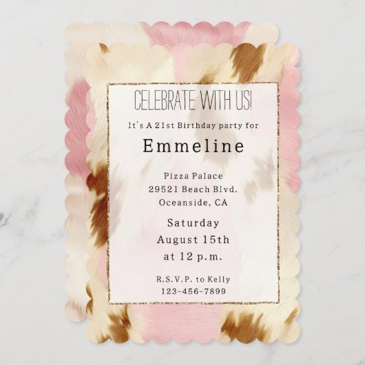 女性のカーボーイピンククリームブラウンコウィド 招待状 (正面/裏面)