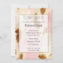 女性のカーボーイピンククリームブラウンコウィド 招待状