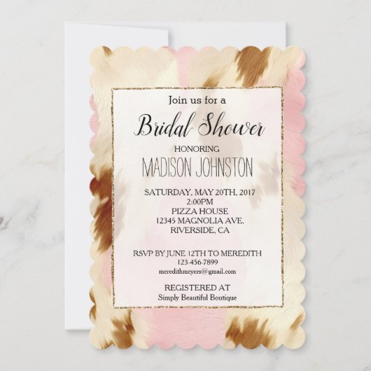 女性のカーボーイピンククリームブラウンコウィド 招待状 (正面)