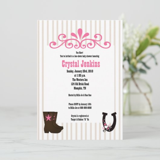 女性のカーボーイピンクトレンディーカウボーイブートカントリー招待状 招待状 (スタンド正面)