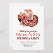 女性のカーボーイピンクハットロデオウェスタン誕生日 招待状 (正面/裏面)